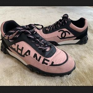 Chanel 18B pink black nylon sneakers